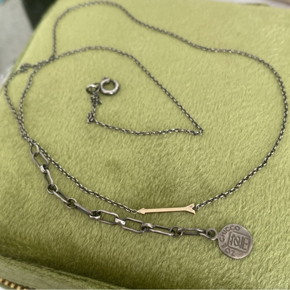 Zoe Chicco oxidized silver and 14k gold arrow necklace